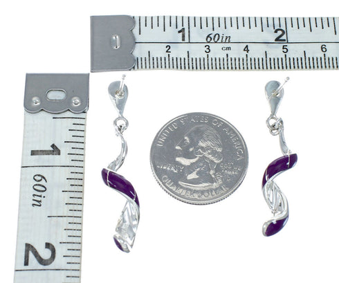 Sterling Silver and Man Made Sugilite Spiral Post Dangle Earrings JX129929